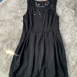 High Neck Geometric Cutout Black Dress
